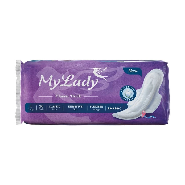 نوار بهداشتی ضخیم بالدار با لایه رویی کتان سایز بزرگ مای لیدی 10 عدد